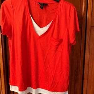 Style & Co. Red Short-Sleeve V-Neck Layered-Look Tee with Pocket